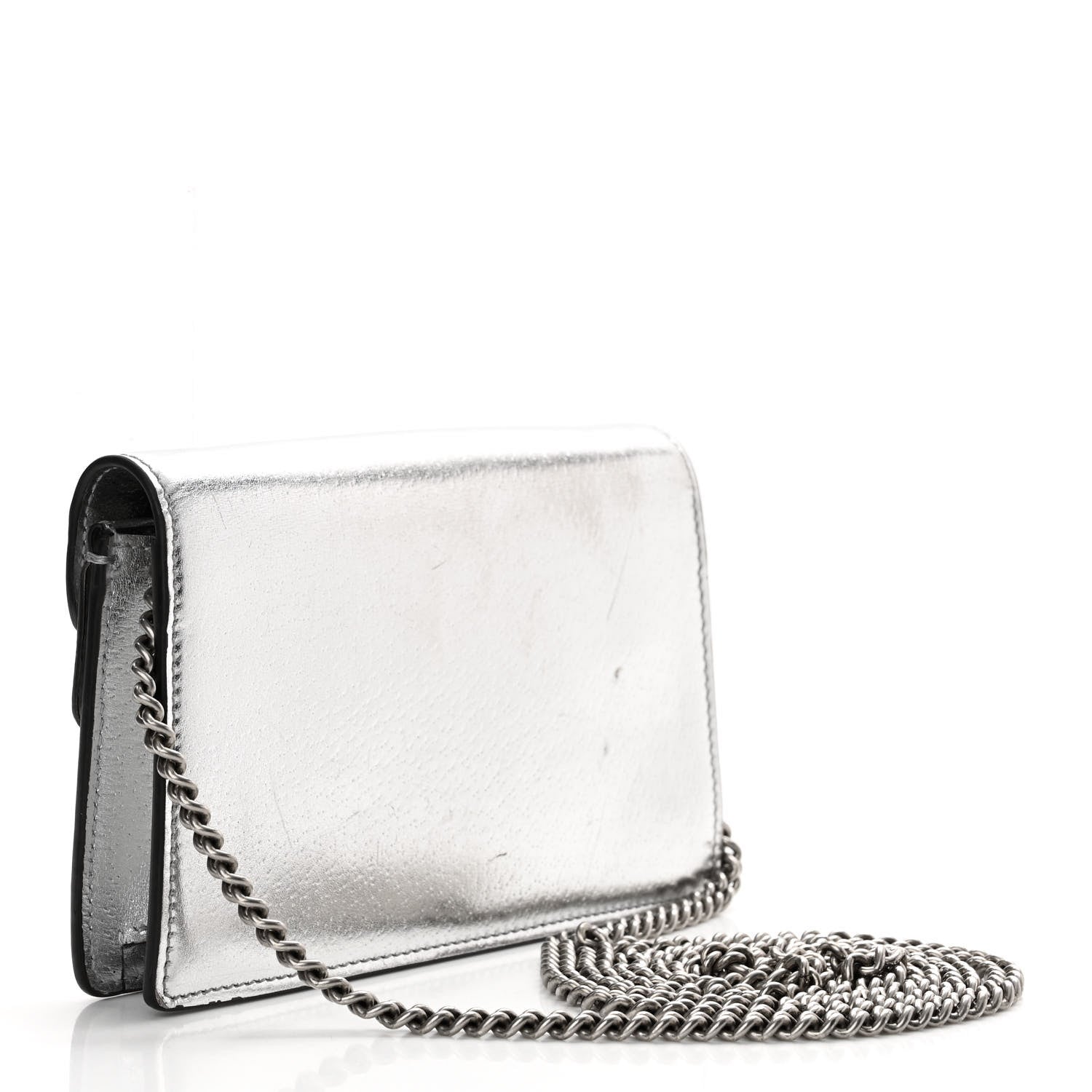 Gucci Metallic Calfskin Crystal Super Mini Dionysus Shoulder Bag Silver 3 of 14