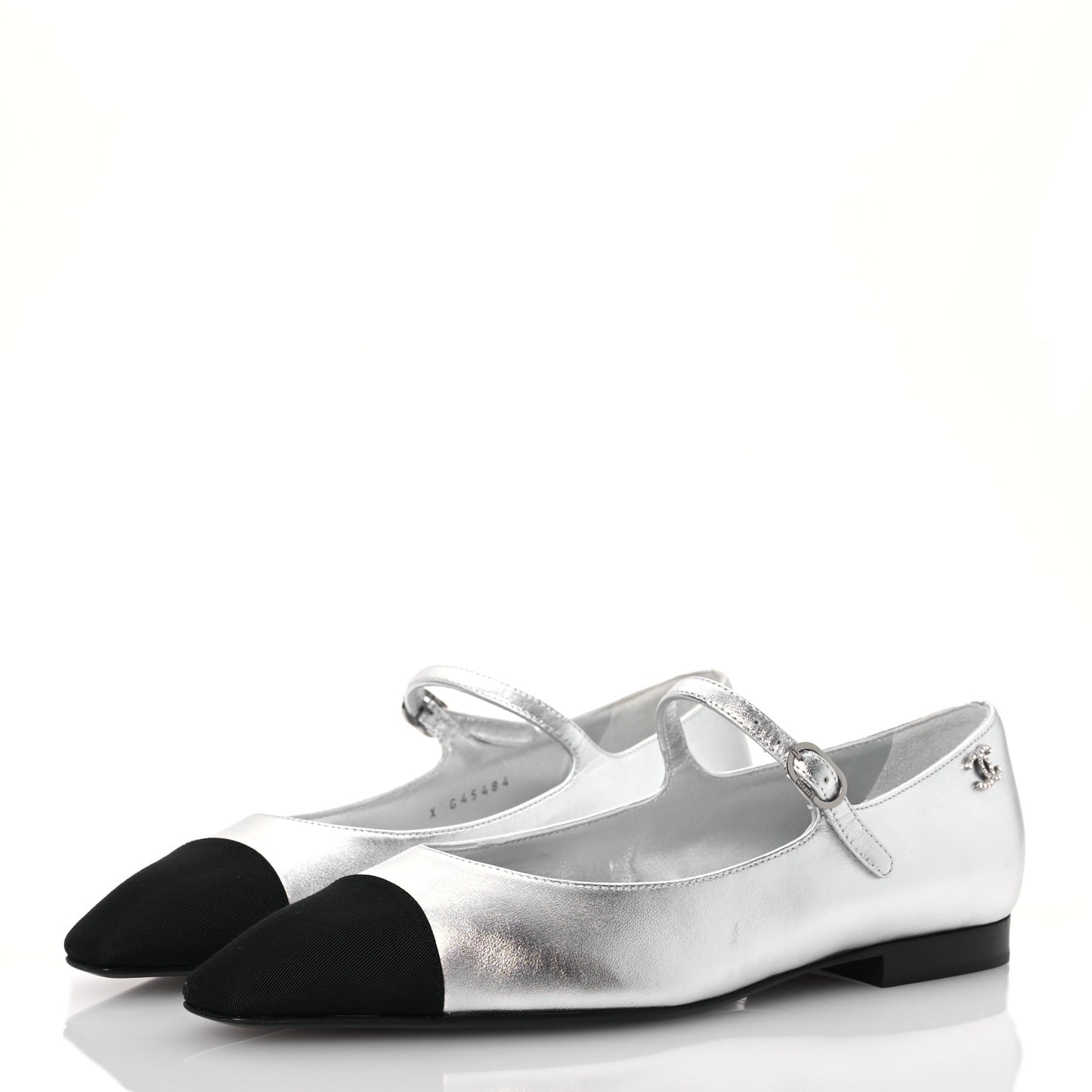 Laminated Calfskin Grosgrain Mary Janes Flats 37 Silver Black