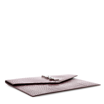 Saint Laurent Calfskin Crocodile Embossed Uptown Monogram Clutch Rouge Legion 4 of 12