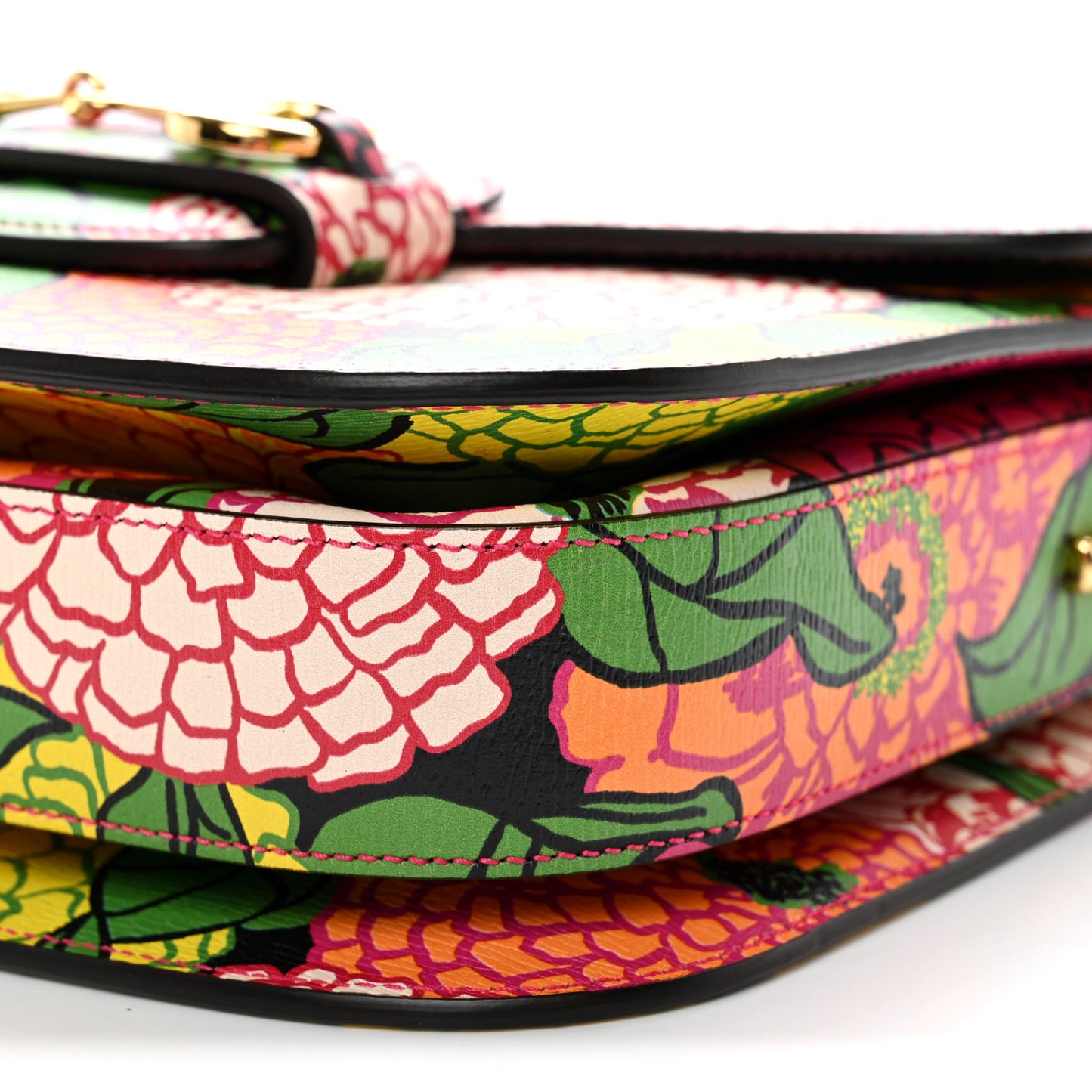 X KEN SCOTT New Shangai Calfskin Pomponica Print Horsebit 1955 Shoulder Bag Multicolor Fuxia Pompon
