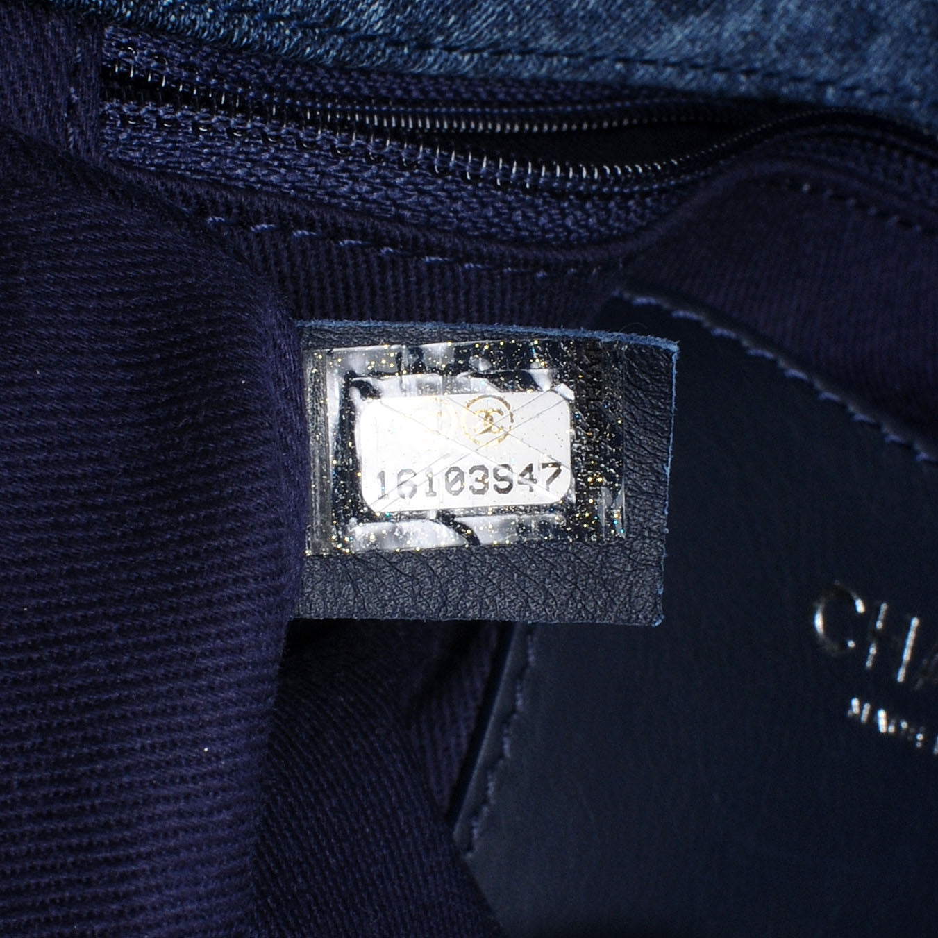 Denim Camellia Embroidered Large Flap Dark Blue