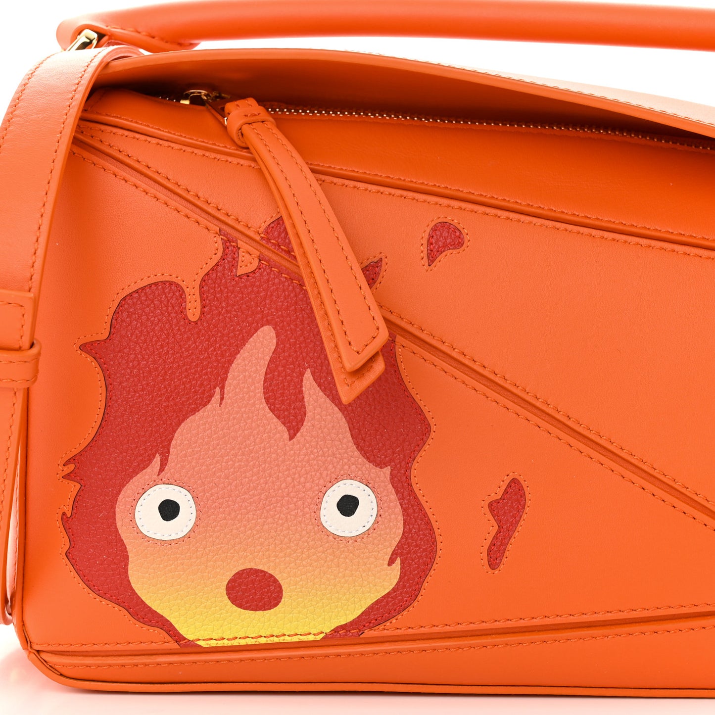 X HOWLS MOVING CASTLE Satin Calfskin Small Calcifer Puzzle Orange
