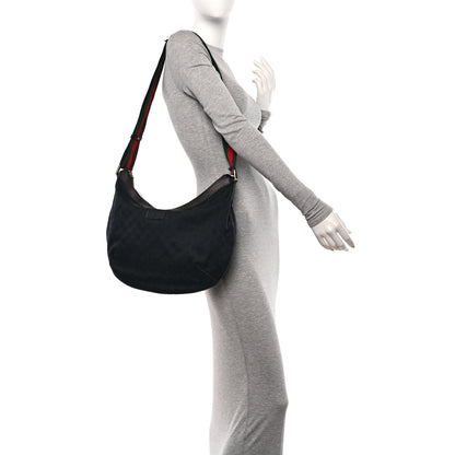 Gucci Monogram Web Medium Half Moon Hobo Black 2 of 10