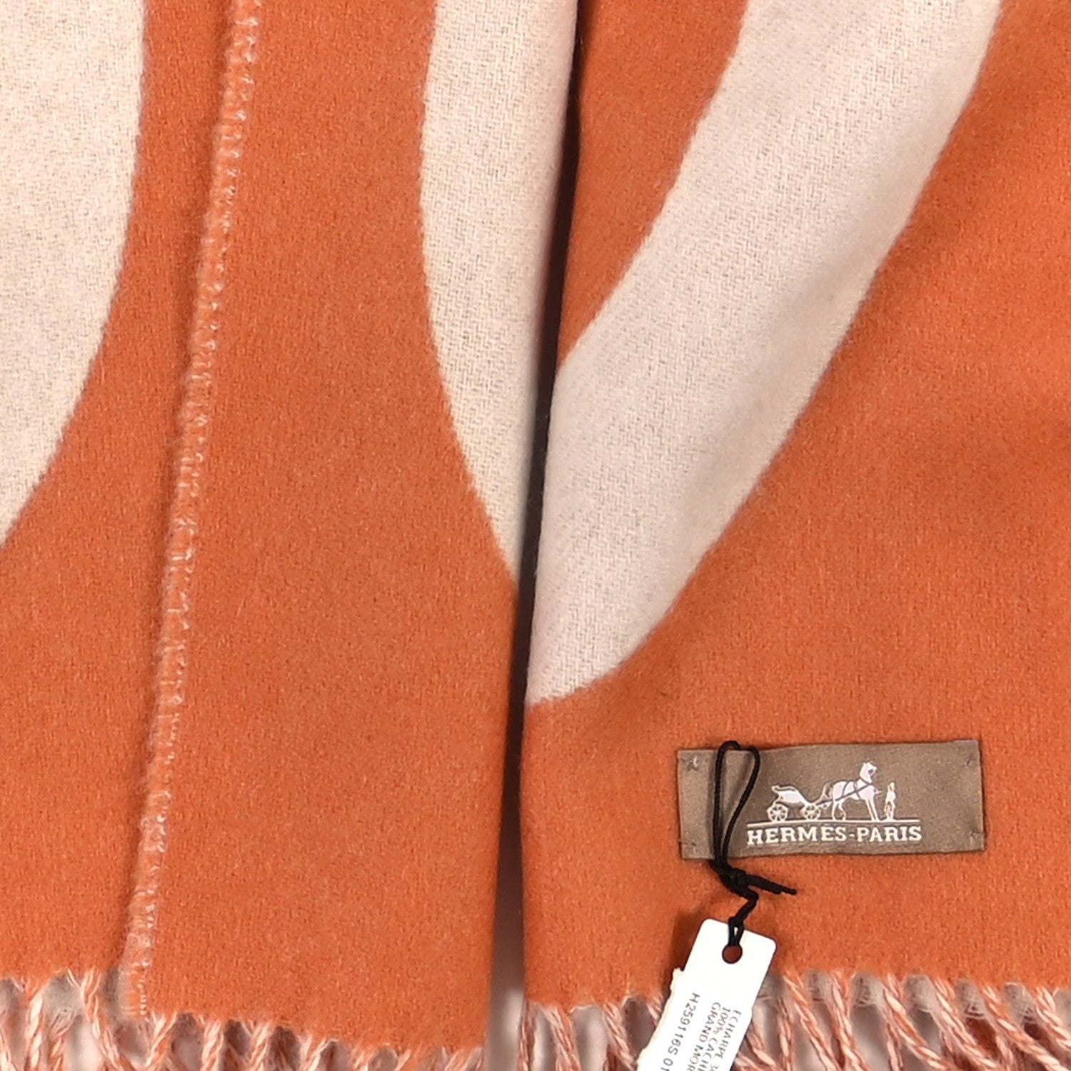 Hermes Cashmere Casaque Grand Mors Muffler Orange Ivory 3 of 3
