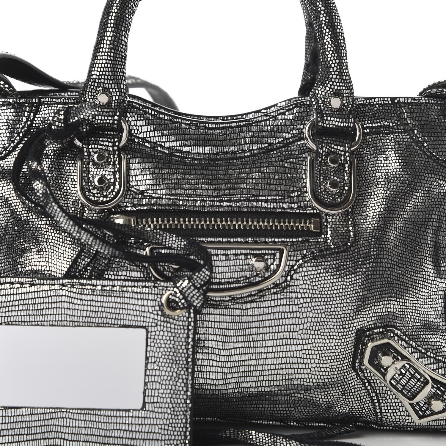 Balenciaga Metallic Calfskin Lizard Embossed Silver Metallic Edge Hardware Nano City Silver 8 of 8