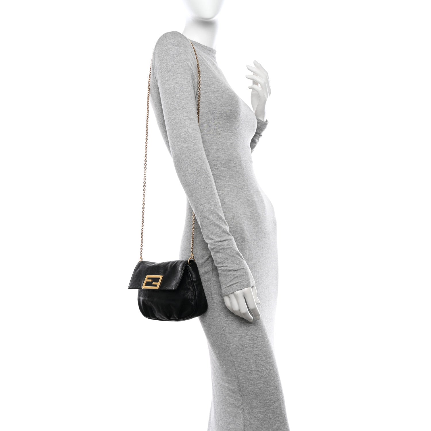 Fendi Vitello Flamingo Fendista Pouchette Crossbody Black 2 of 12
