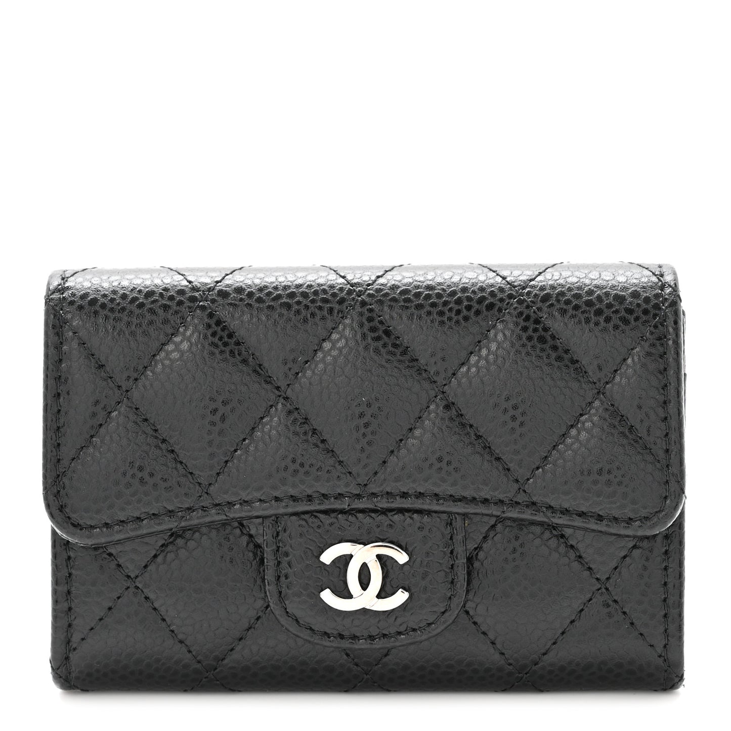 Caviar Quilted Flap Card Holder Black