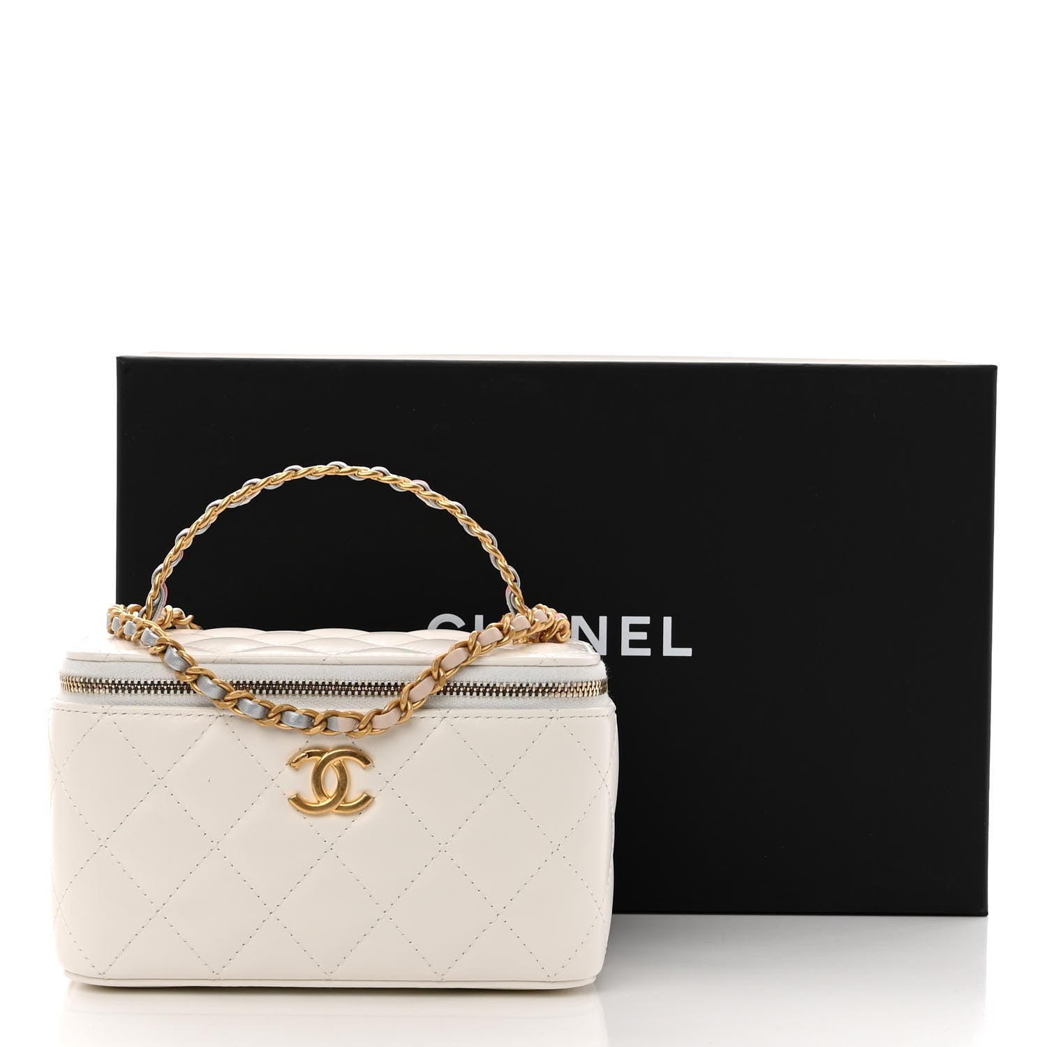 Chanel Shiny Calfskin Quilted Small Top Handle Vanity Case With Chain White 13 of 13