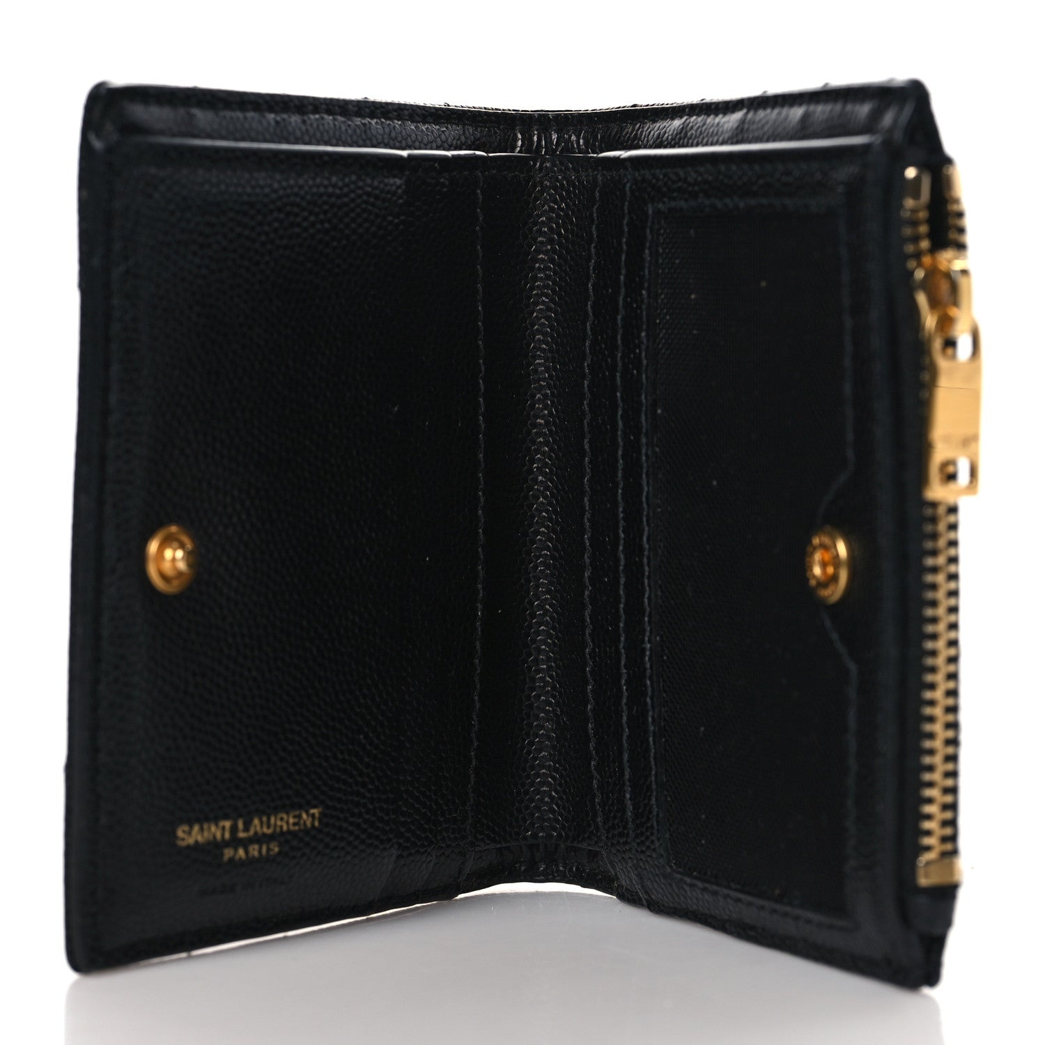 Saint Laurent Grain De Poudre Matelasse Chevron Monogram Zipped Card Case Black 5 of 6
