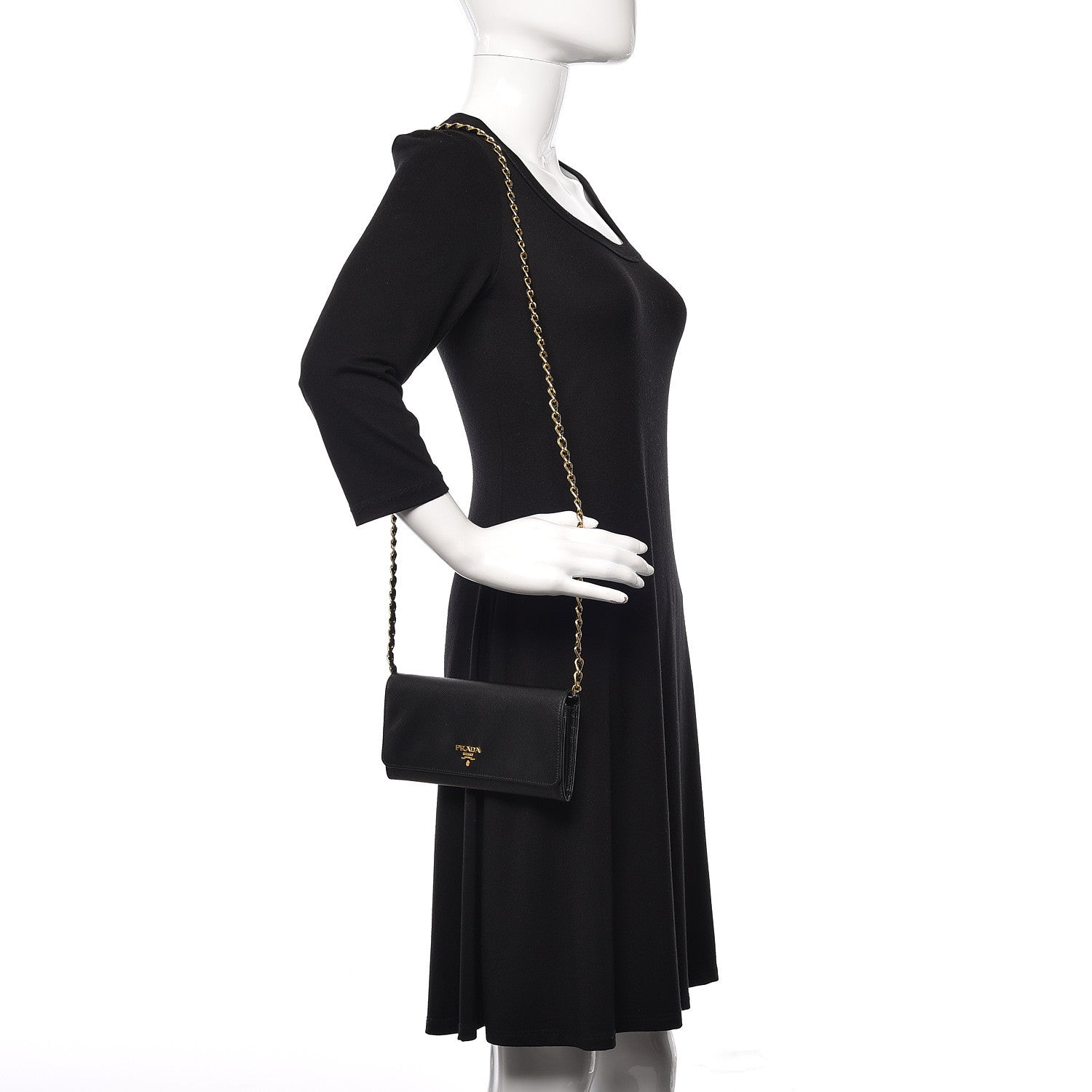 Prada Saffiano Metal Oro Chain Wallet Black 2 of 11