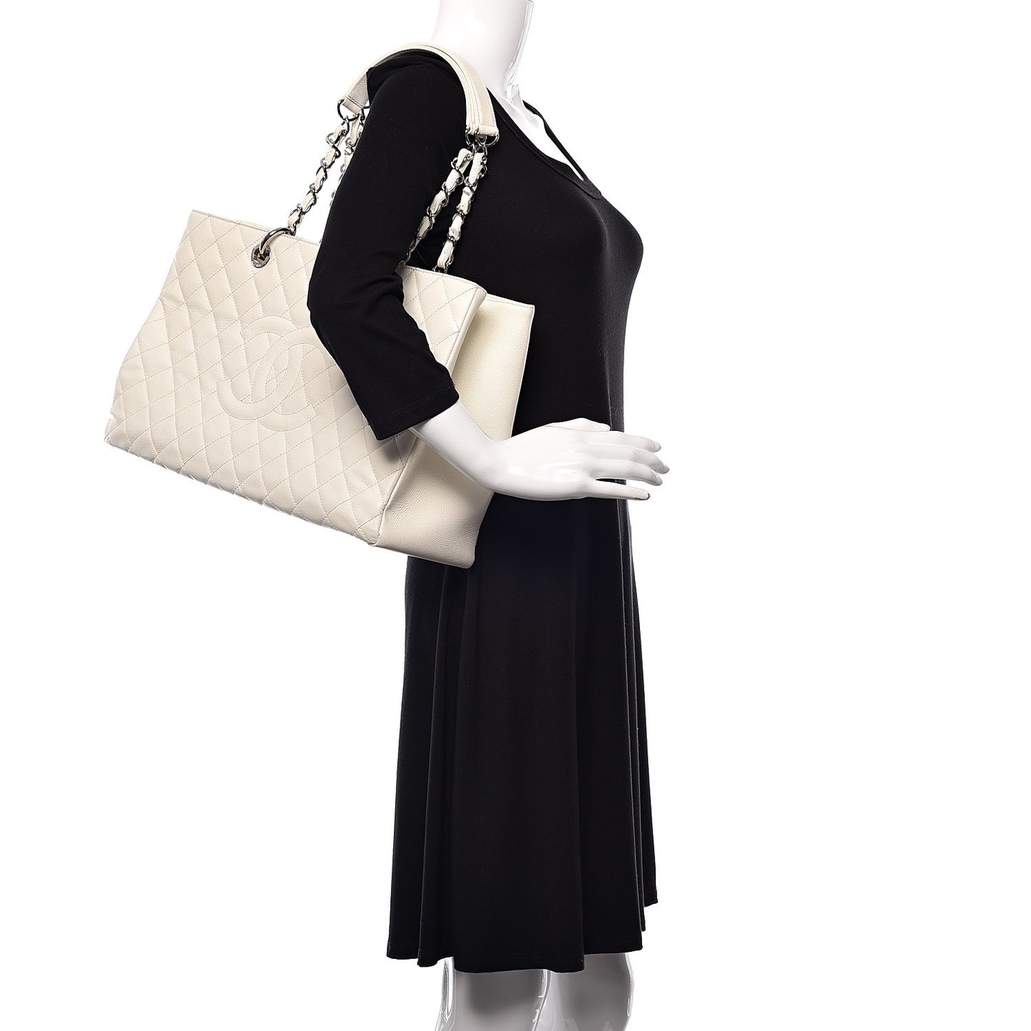 Caviar Quilted XL Grand Shopping Tote GST White