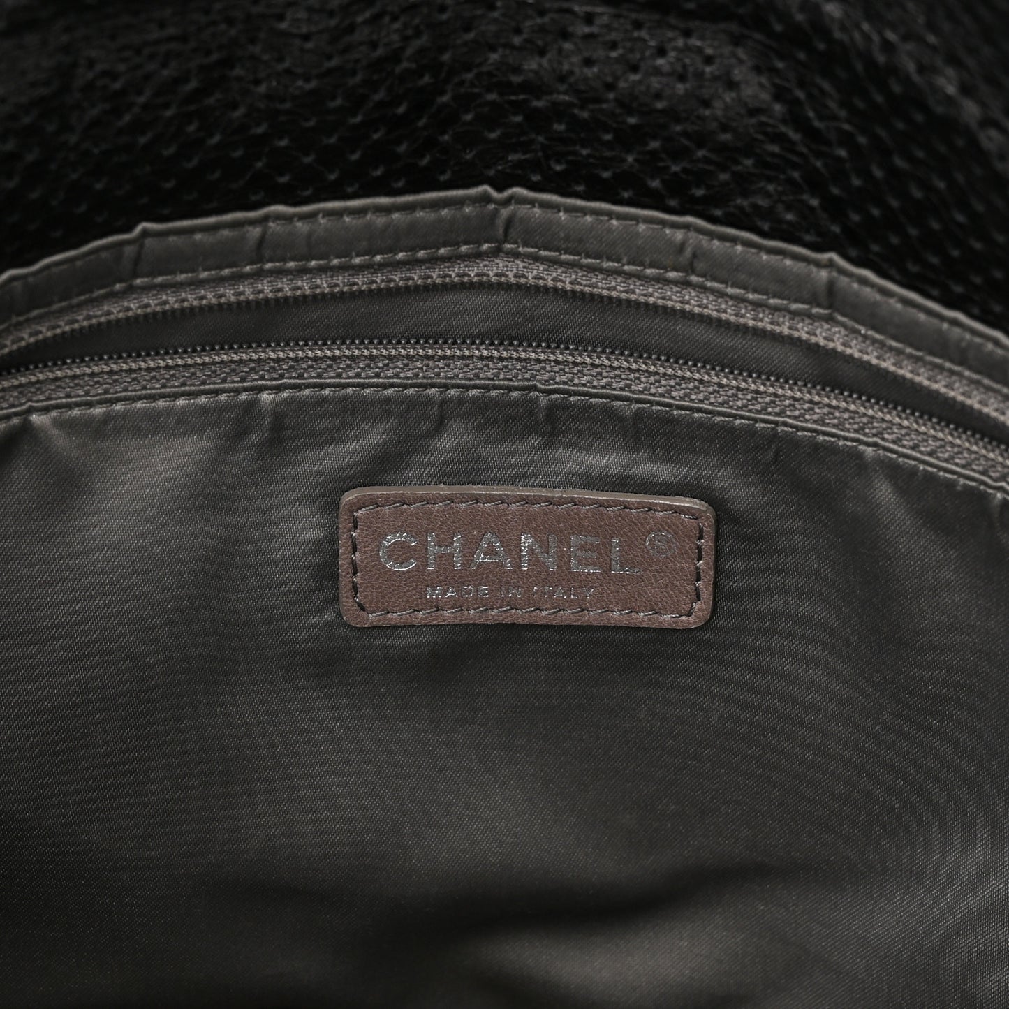 Metallic Crackled Calfskin Large Perforated Drill Flap Black