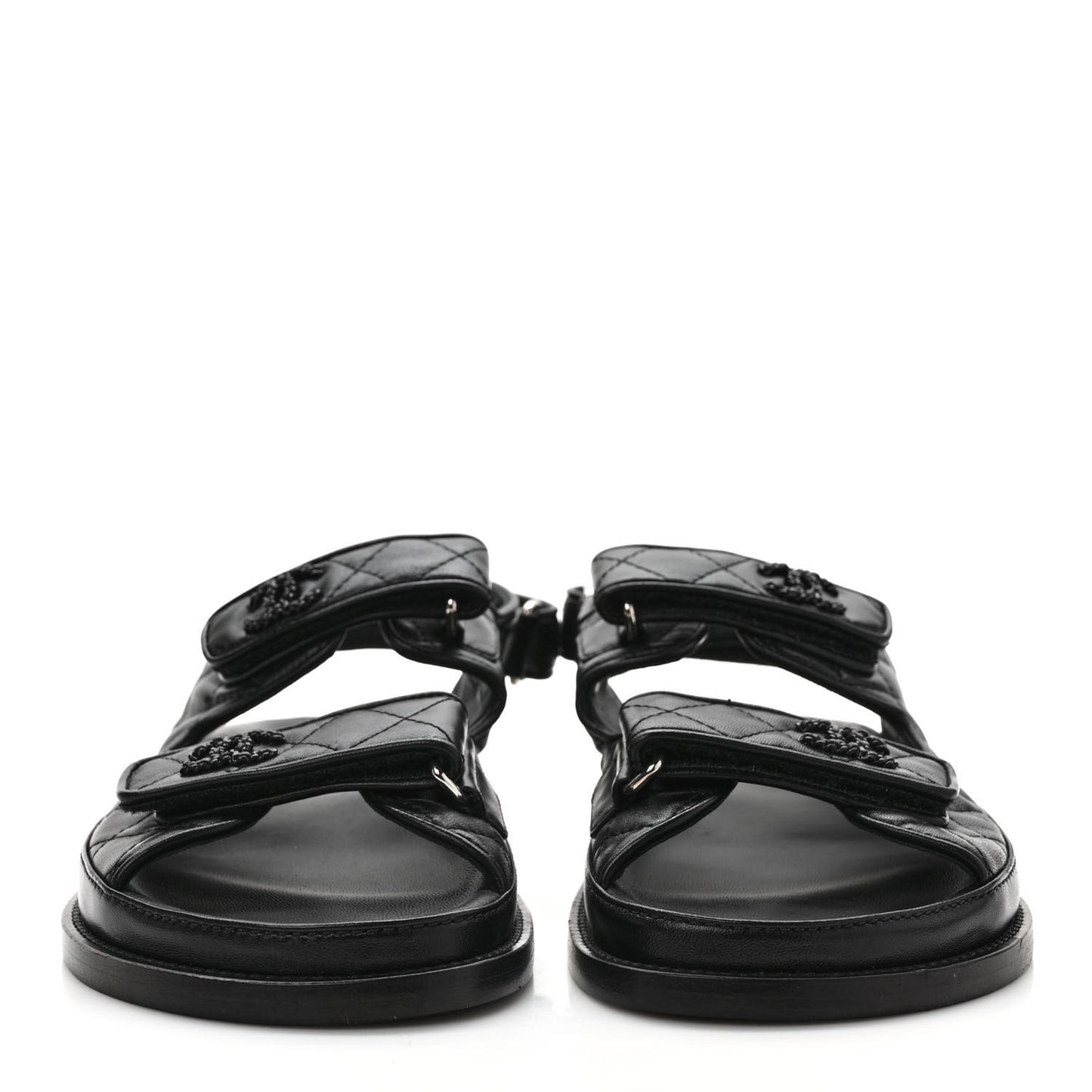 Grained Calfskin Velcro Dad Sandals 38 Black