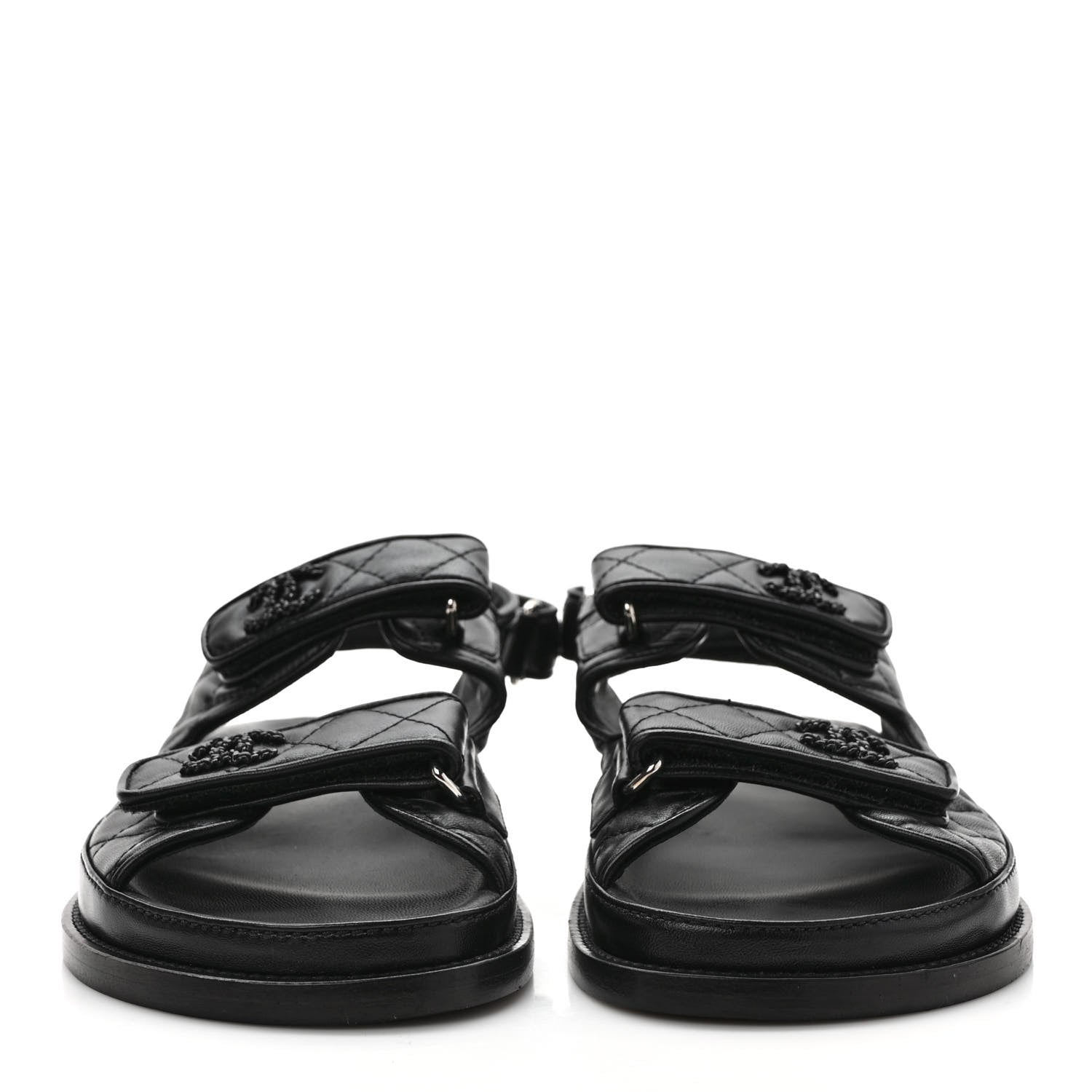 Chanel Grained Calfskin Velcro Dad Sandals 38 Black 2 of 8