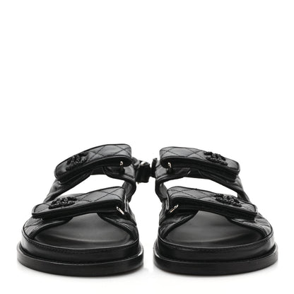 Chanel Grained Calfskin Velcro Dad Sandals 38 Black 2 of 8