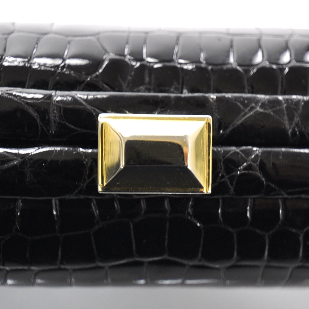 Bottega Veneta Vintage Crocodile Box Clutch Black 7 of 7