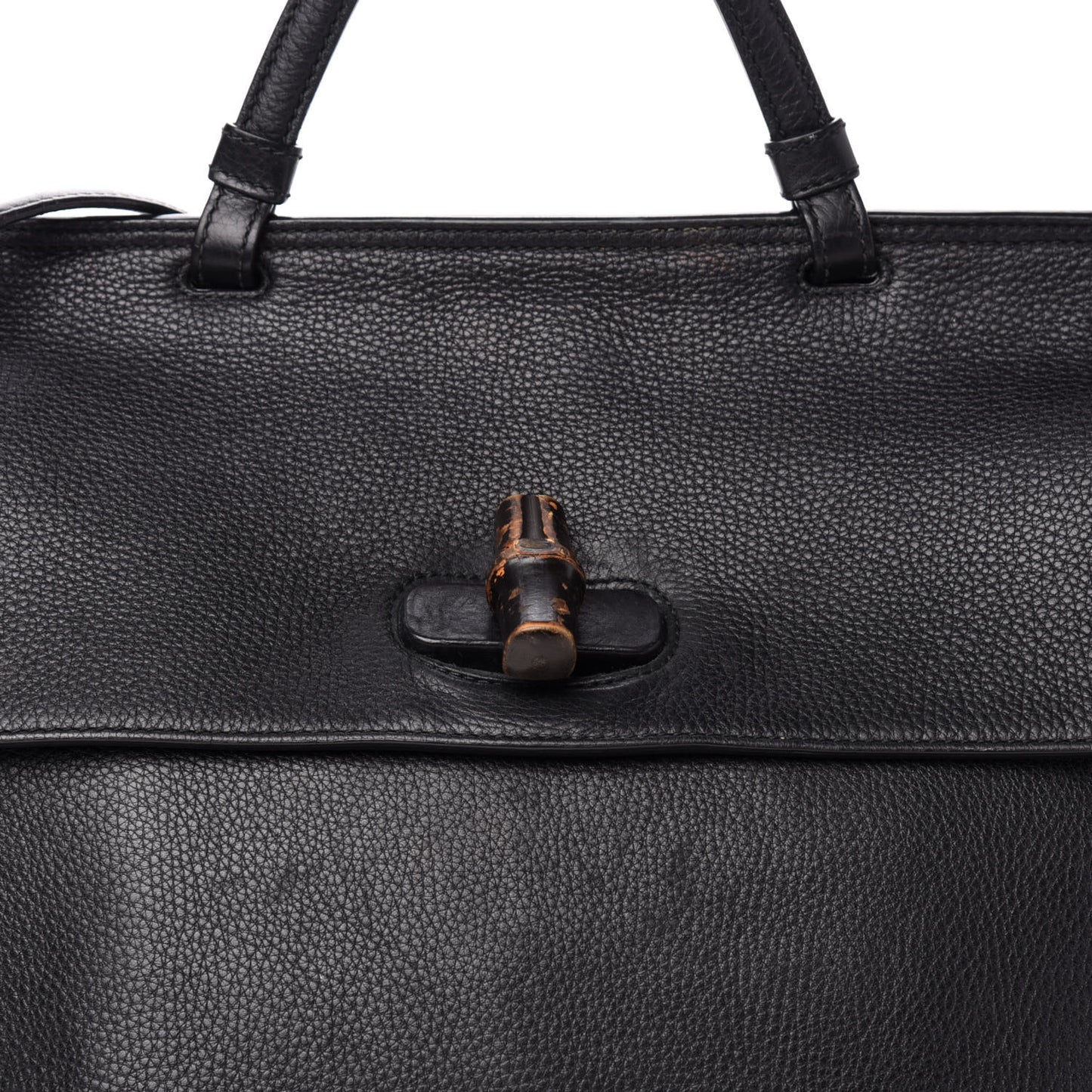 Pebbled Calfskin Large Bamboo Daily Top Handle Bag Black