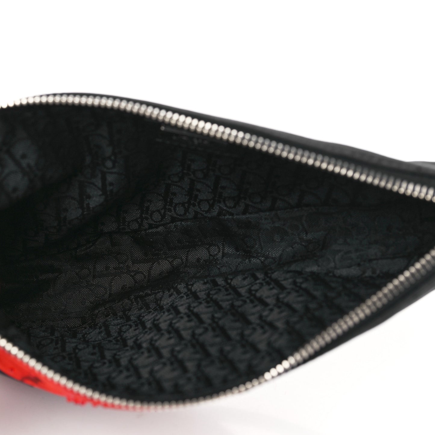 Canvas Stitched Flower Sequins Mini Saddle Pochette Black Red