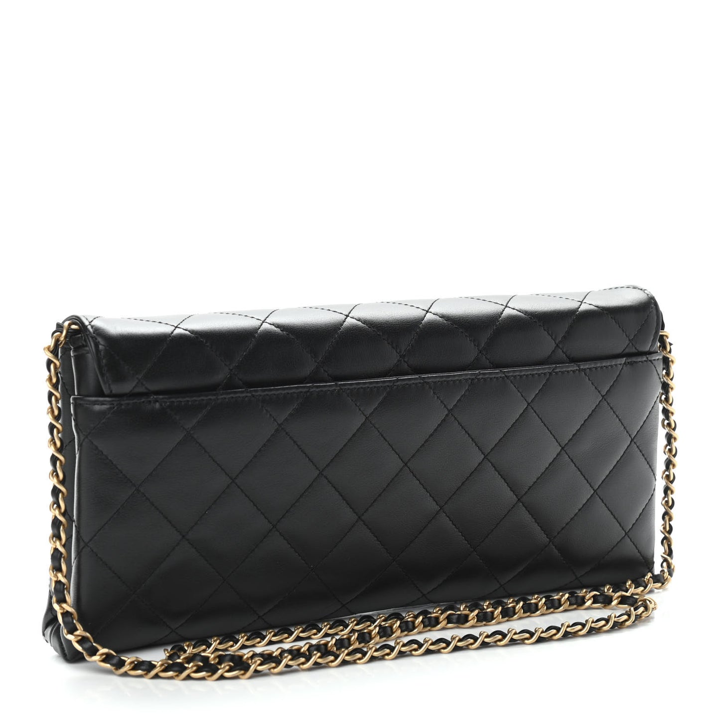 Calfskin Quilted Enchained Clutch Black