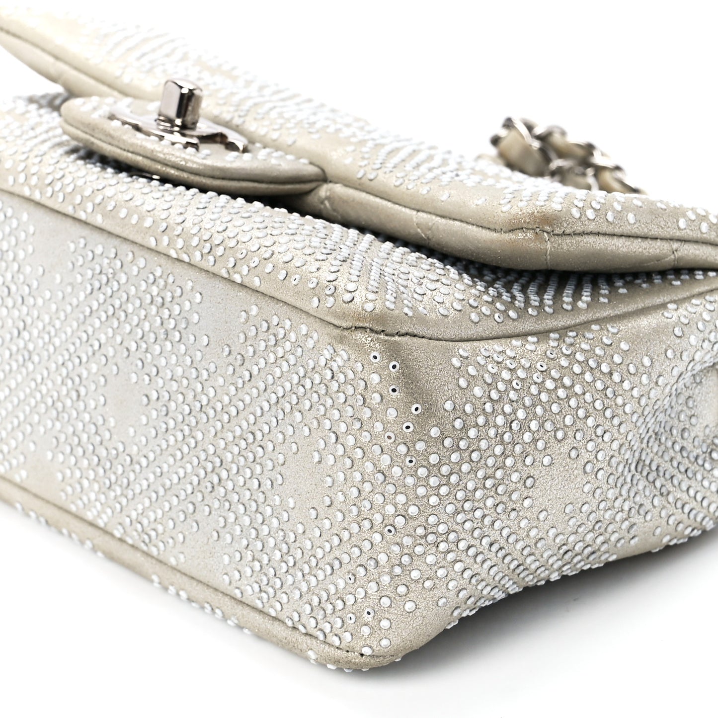 Iridescent Calfskin Studded Mini Flap Silver