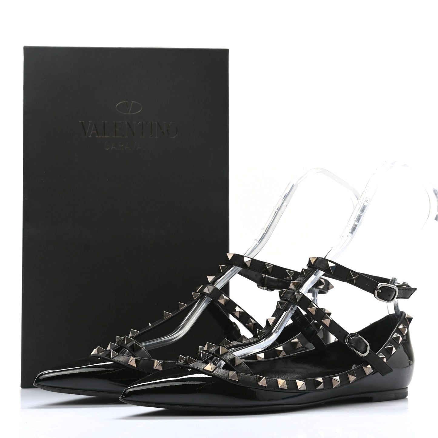 Patent Rockstud Cage Ballerina Flats 38 Black