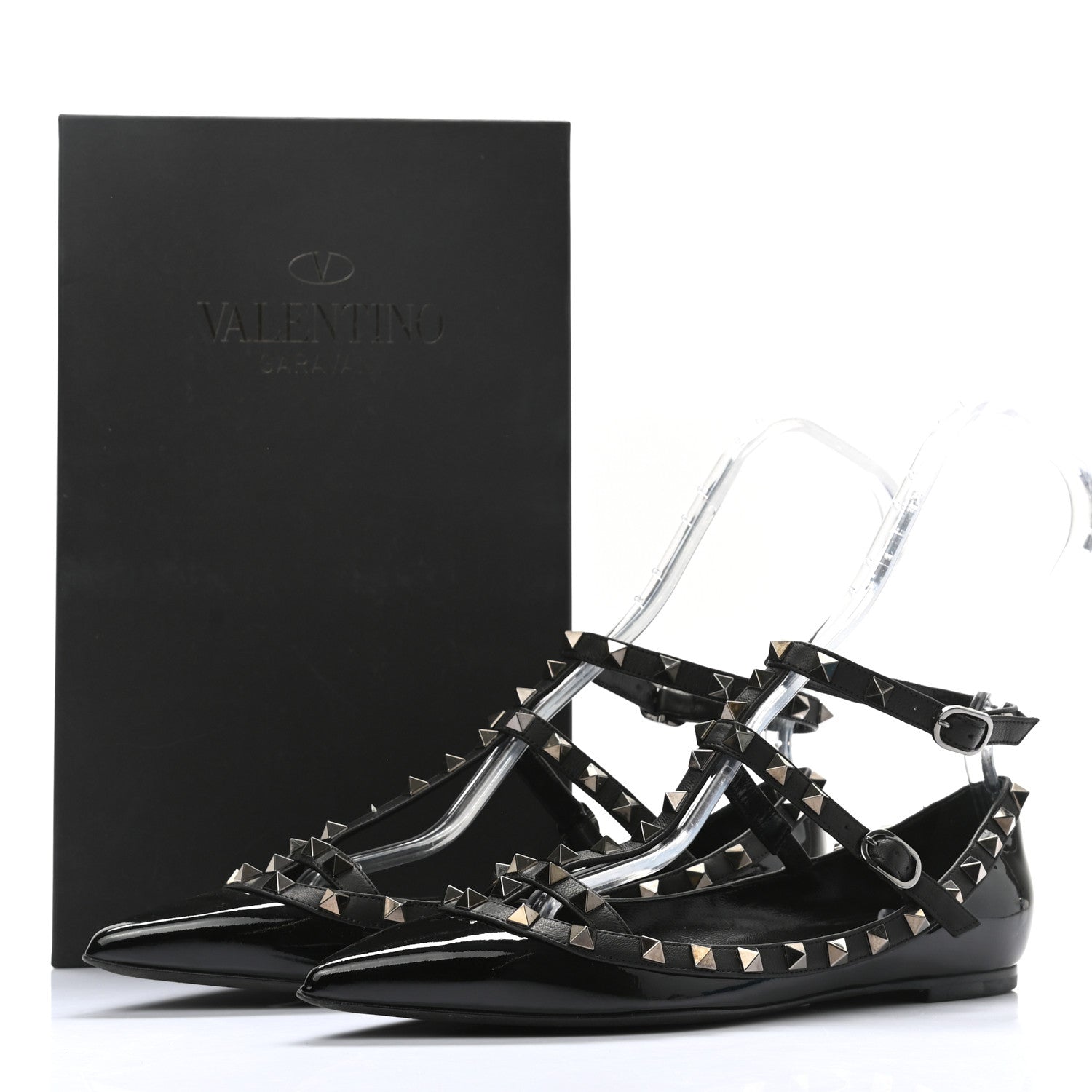 Valentino Garavani Patent Rockstud Cage Ballerina Flats 38 Black 11 of 11