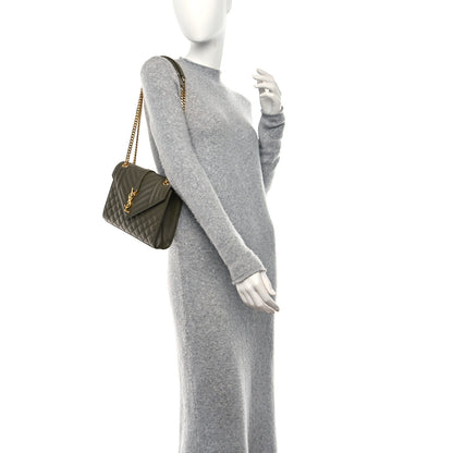 Saint Laurent Grain De Poudre Textured Mixed Matelasse Medium Triquilt Monogram Satchel Vert Kaki 3 of 9