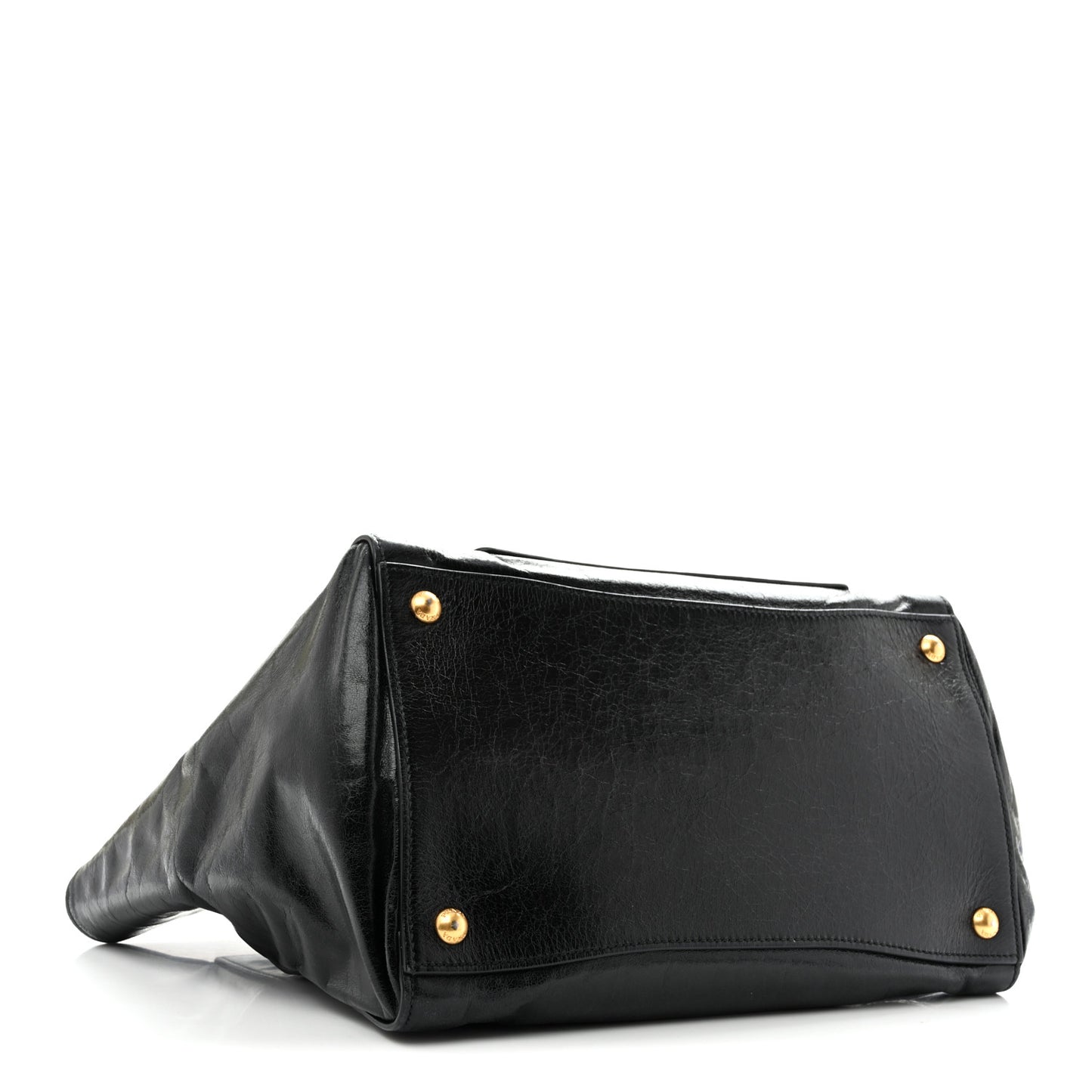 Glossy Calfskin Phenix Shopping Tote Black