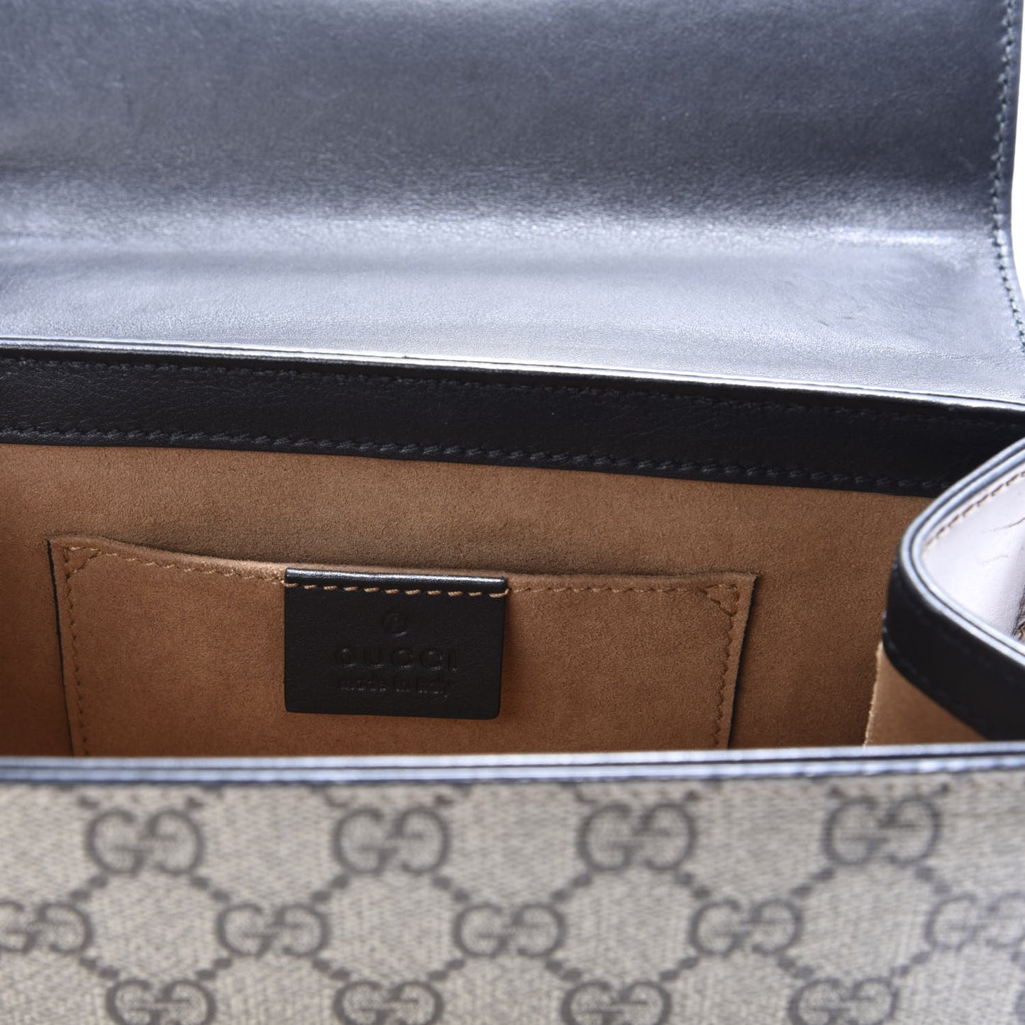 GG Supreme Monogram Calfskin Small Padlock Shoulder Bag Beige Black Cuir