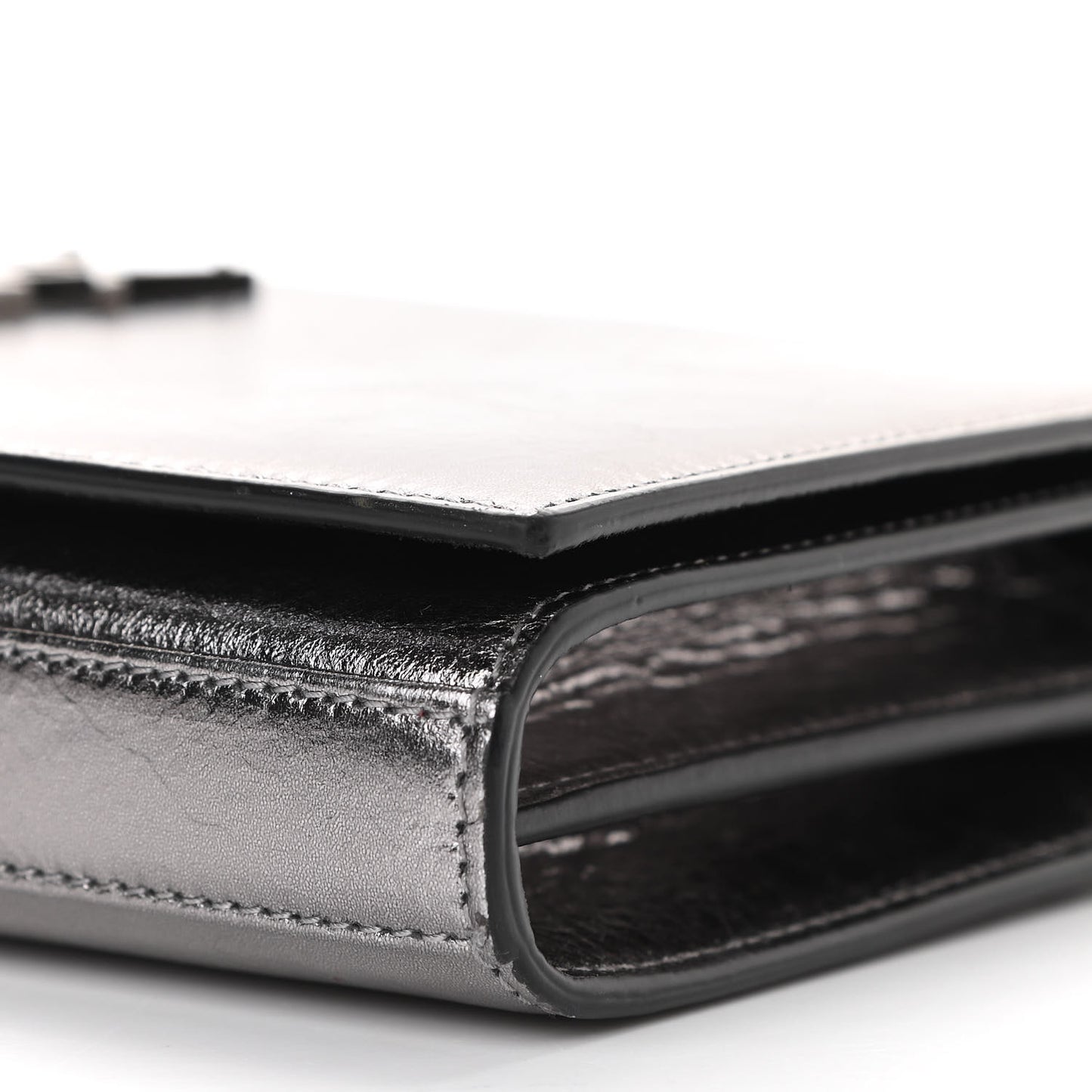 Metallic Calfskin Monogram Chain Wallet Argento