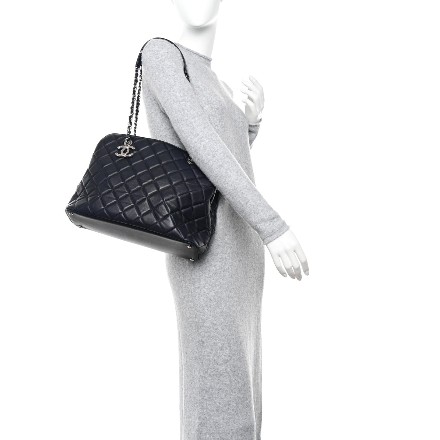 Lambskin Quilted Shoulder Bag Navy Blue