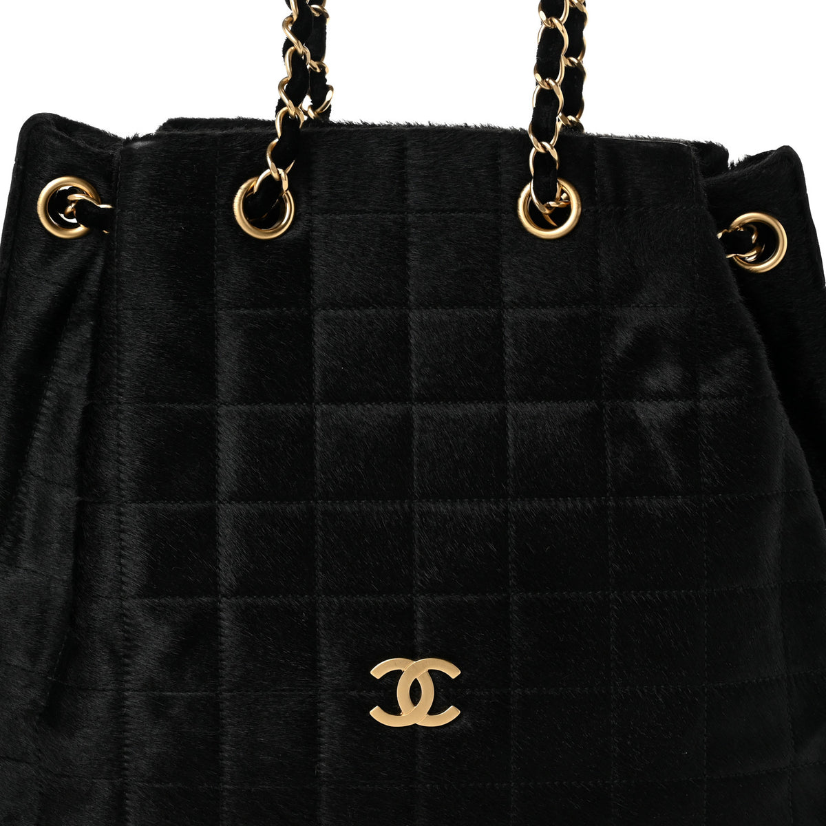 Pony Hair Stitched Chocolate Bar Shopping Tote Black