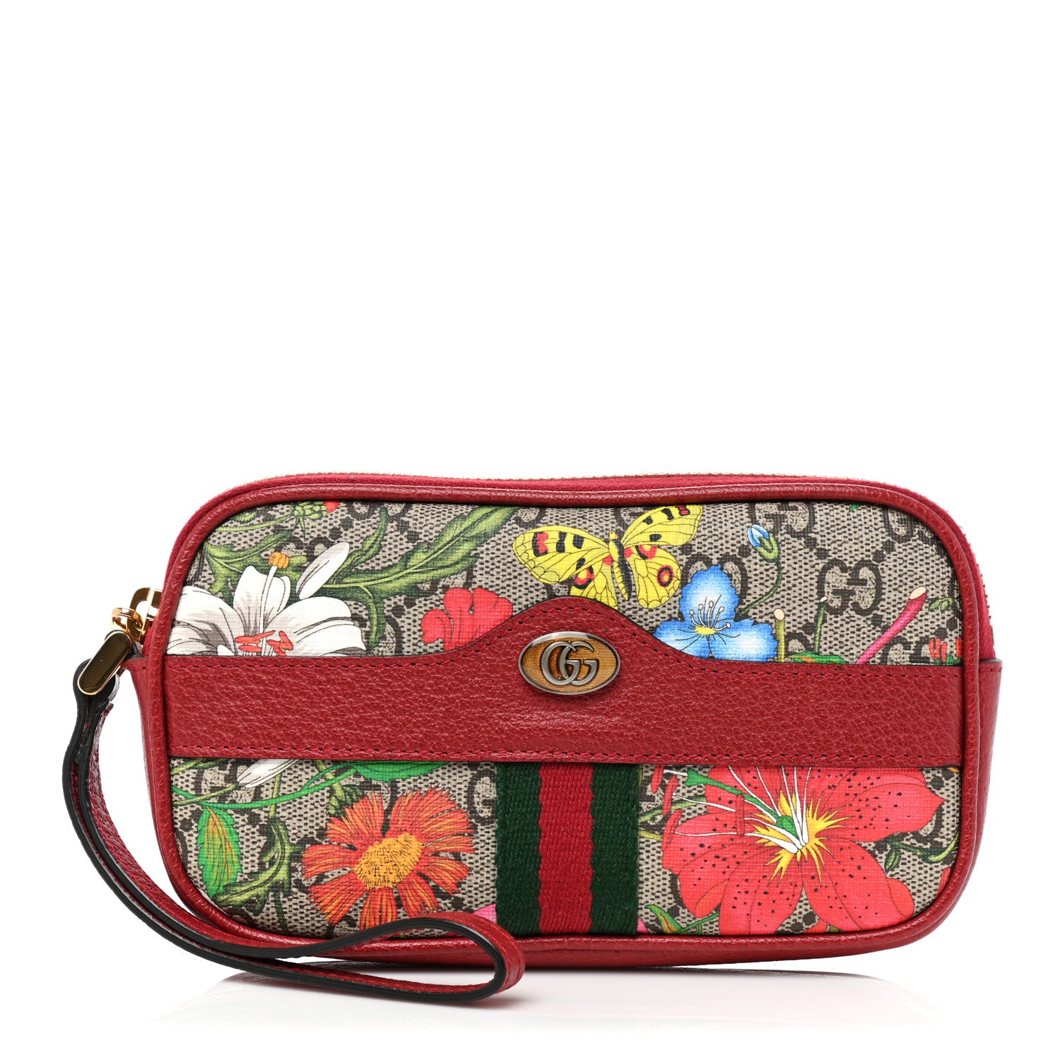 Gucci GG Supreme Monogram Flora Web Ophidia Wristlet Bag Red 1 of 7