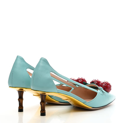 Gucci Malaga Kid Unia Cherry Pumps 37 New Acquamarine Emerald Cocoa 4 of 12