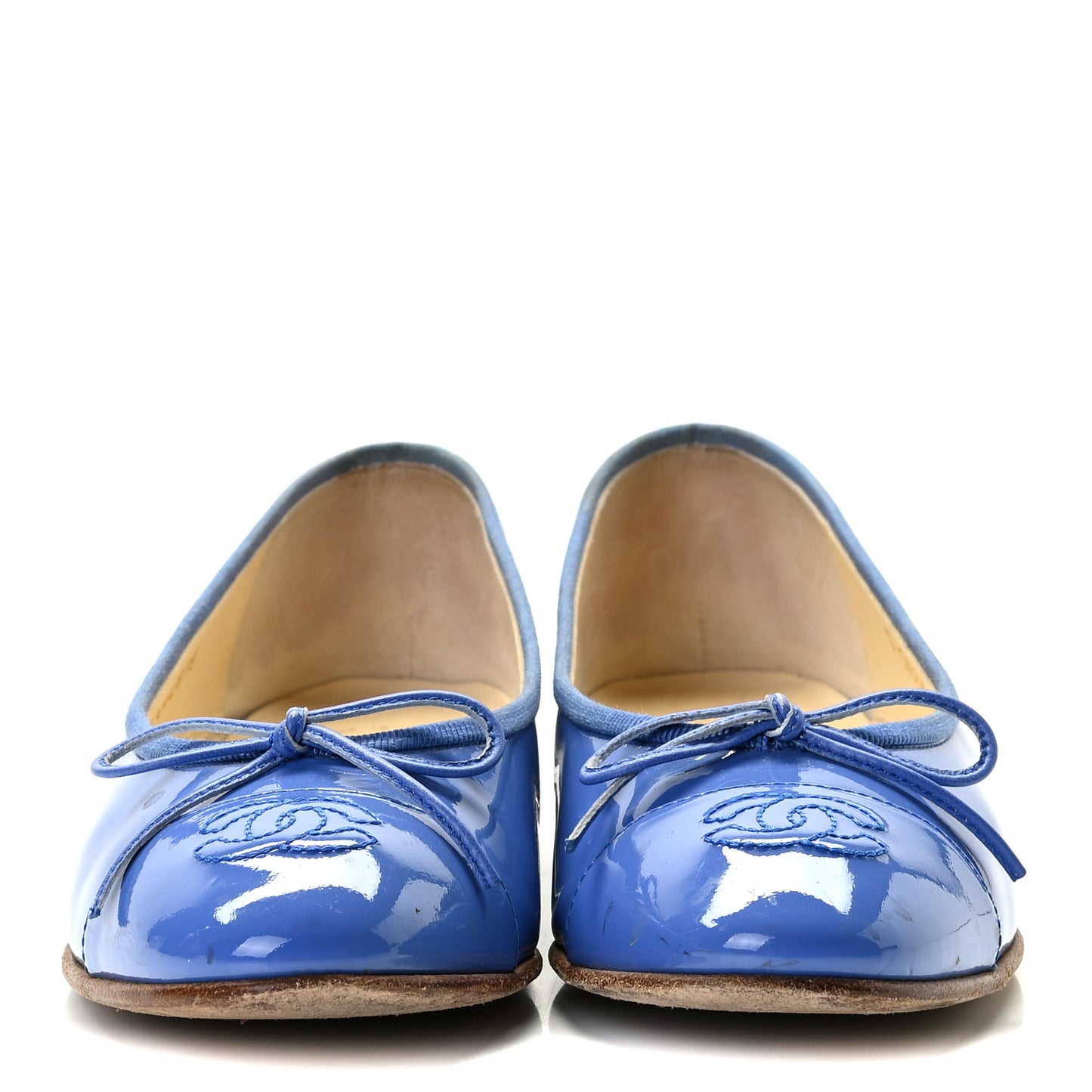 Patent Calfskin CC Cap Toe Ballerina Flats 35.5 Blue