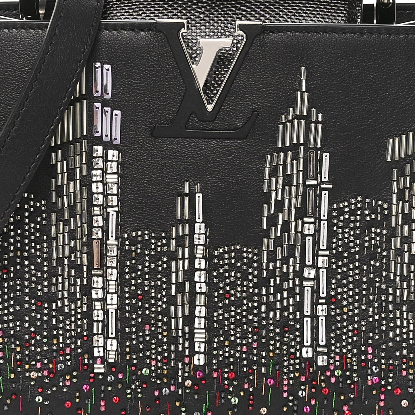 Calfskin Karung Beaded 57th Street NYC Skyline Capucines BB Black