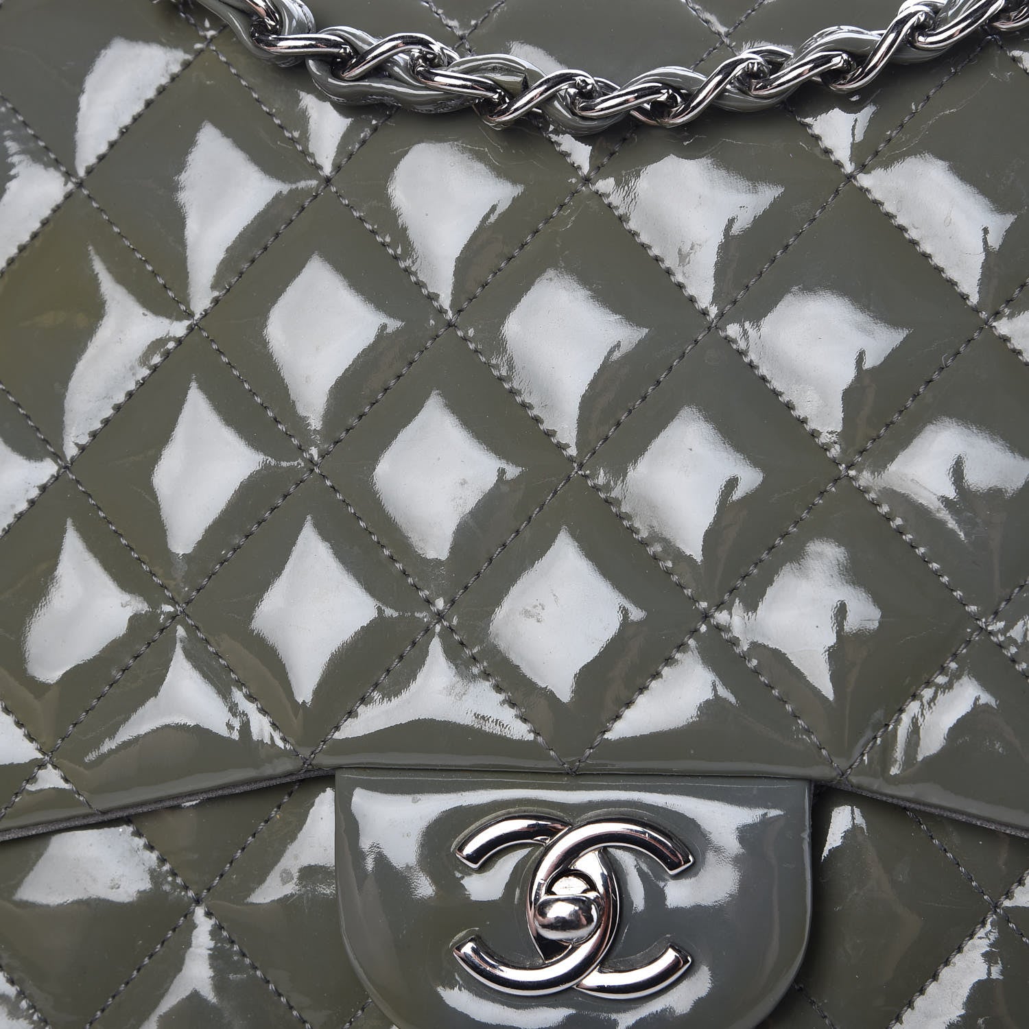 Chanel Patent Quilted Jumbo Single Flap Green 13 of 13
