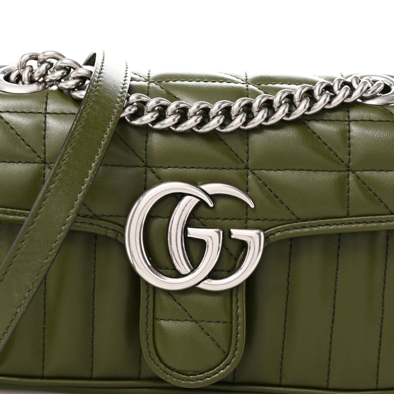 Gucci Calfskin Matelasse Aria Mini GG Marmont Shoulder Bag Military Wood 8 of 10