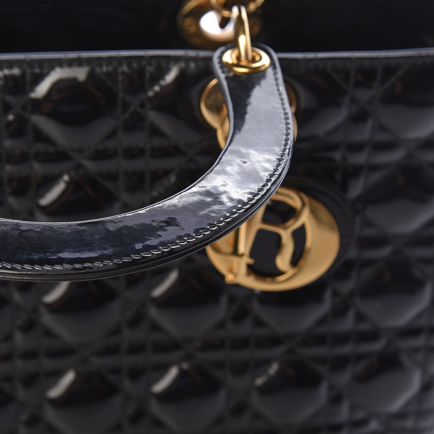 Patent Cannage Large Lady Dior Black