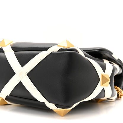 Valentino Garavani Nappa Large Roman Stud Shoulder Bag Black White 9 of 9