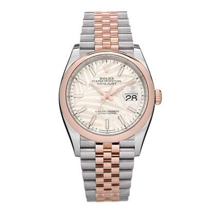 Rolex Stainless Steel 18K Everose Gold 36mm Oyster Perpetual Datejust Watch Silver Palm 126201 1 of 5