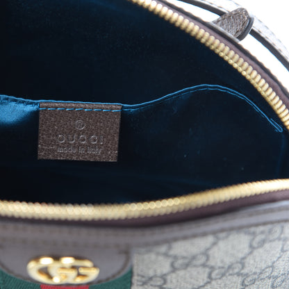 Gucci GG Supreme Monogram Textured Dollar Calfskin Web Small Ophidia Dome Shoulder Bag Beige Ebony New Acero 6 of 11