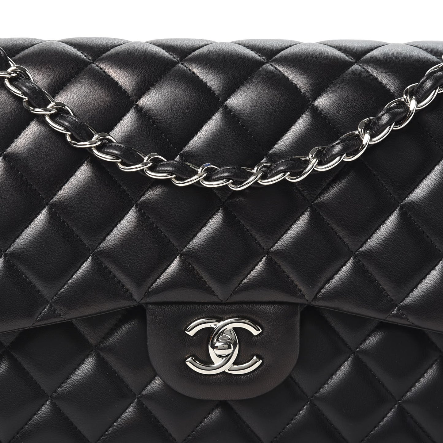 Lambskin Quilted Jumbo Double Flap Black