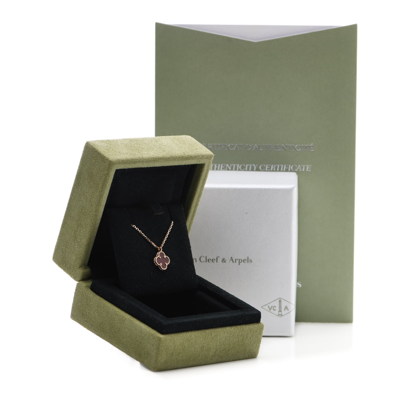 Van Cleef & Arpels 18K Rose Gold Carnelian Sweet Alhambra Pendant Necklace 5 of 5