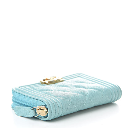 Chanel Caviar Quilted Boy Zip Around Coin Purse Wallet Light Blue 4 of 9