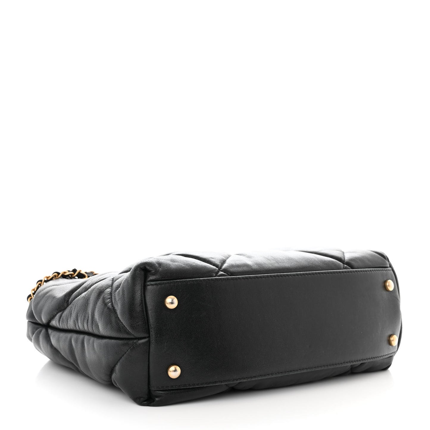 Lambskin Quilted Medium Bowling Bag Black