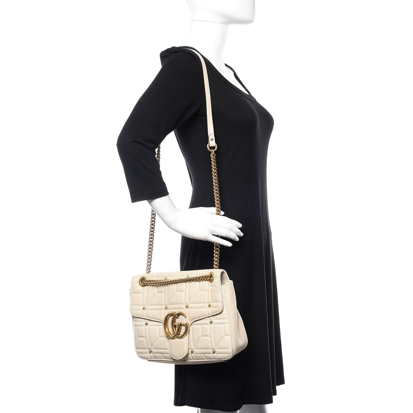 Calfskin Matelasse Studded Medium GG Marmont Shoulder Bag White