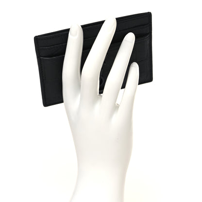 Saint Laurent Calfskin Crocodile Embossed Monogram Credit Card Case Black 2 of 8