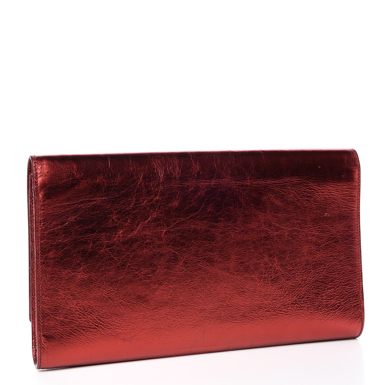 Saint Laurent Metallic Calfskin Large Belle De Jour Clutch Red 3 of 11