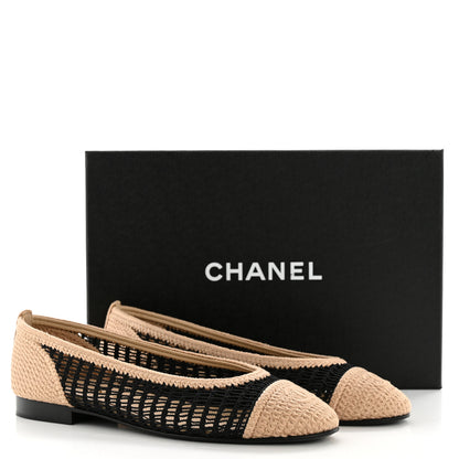 Chanel Raffia Cap Toe Ballerina Flats 40 Black Beige 10 of 10